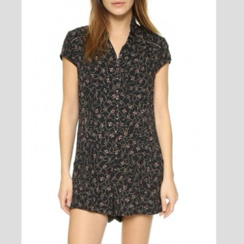 Free People Black Floral Short Sleeve Romper